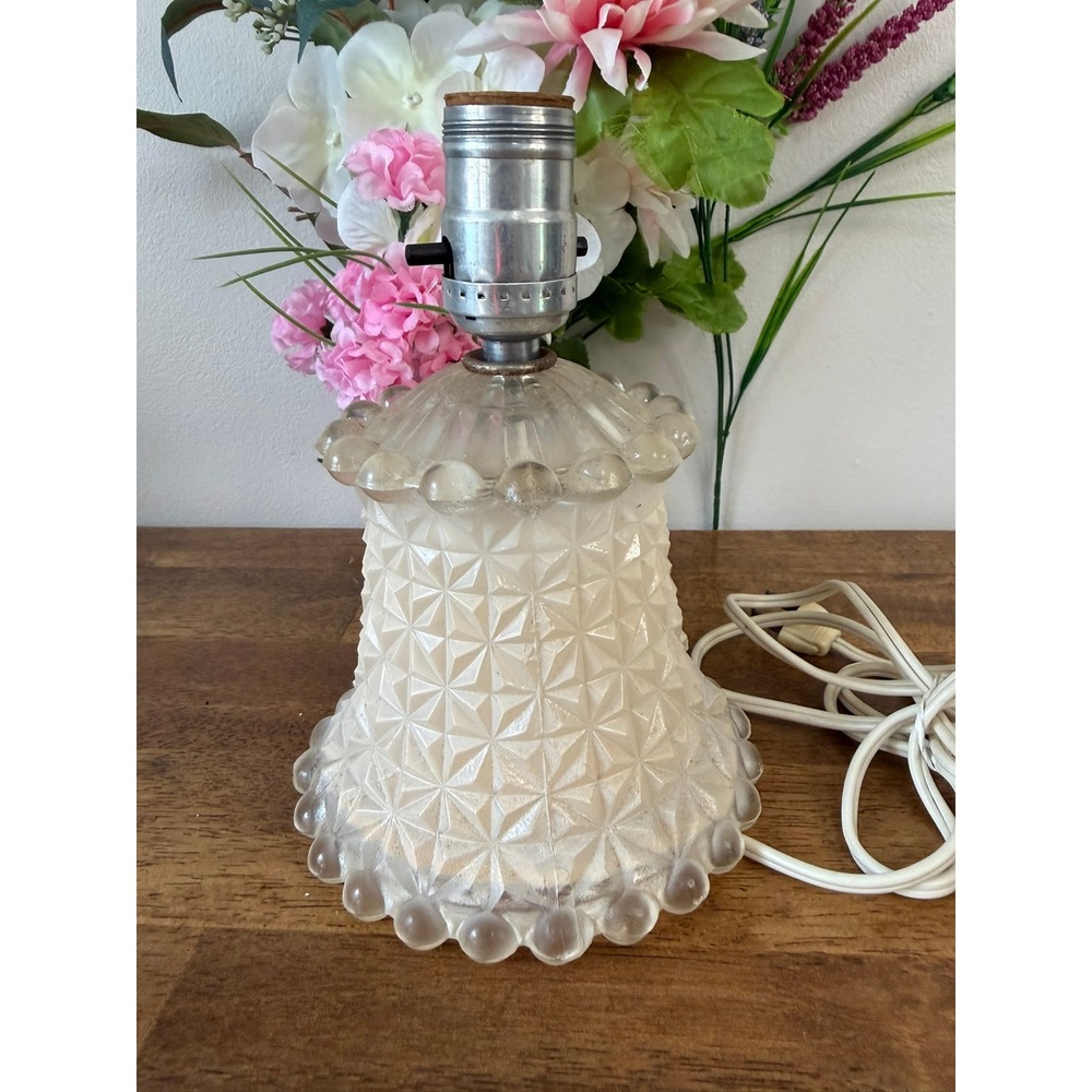 Vintage Pressed Glass Boudoir Lamp Starburst Hobnail Bubble Accent Light
